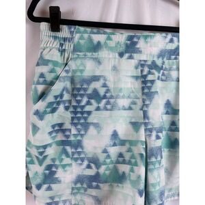 Athletic Shorts Women Size XL Teal Blue Geometric Print‎ Elastic Waist Pockets